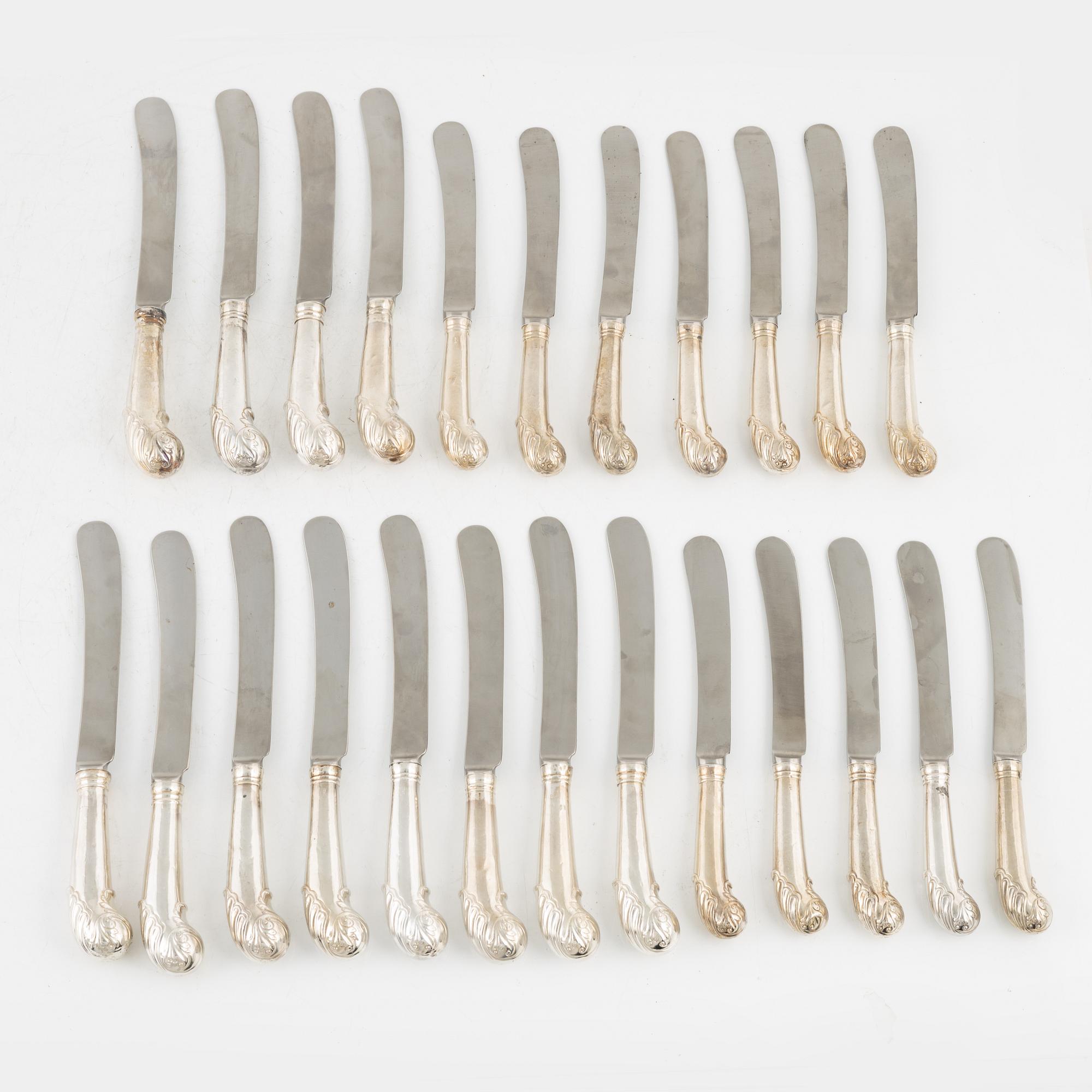 A set of English Silver Pistol Grip Knives, probably 18-19th century.