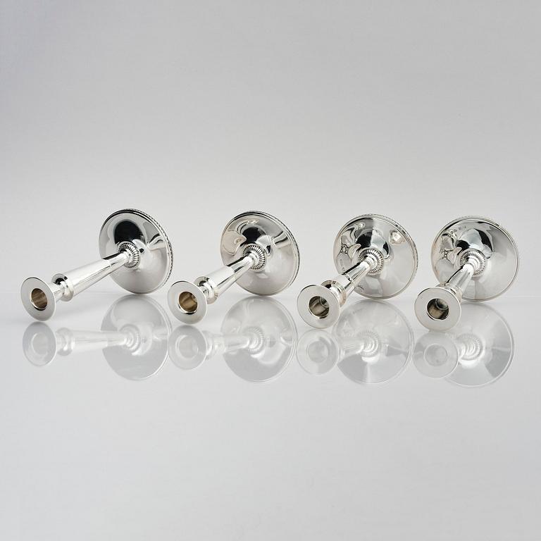 Eric Råström, four silver candlesticks, company CG Råström, Stockholm, Sweden 1965-1973.
