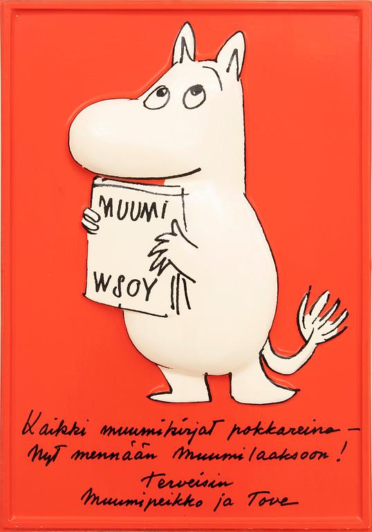 Advertising sign "Muumi wsoy" Finland, later part of the 20th century.