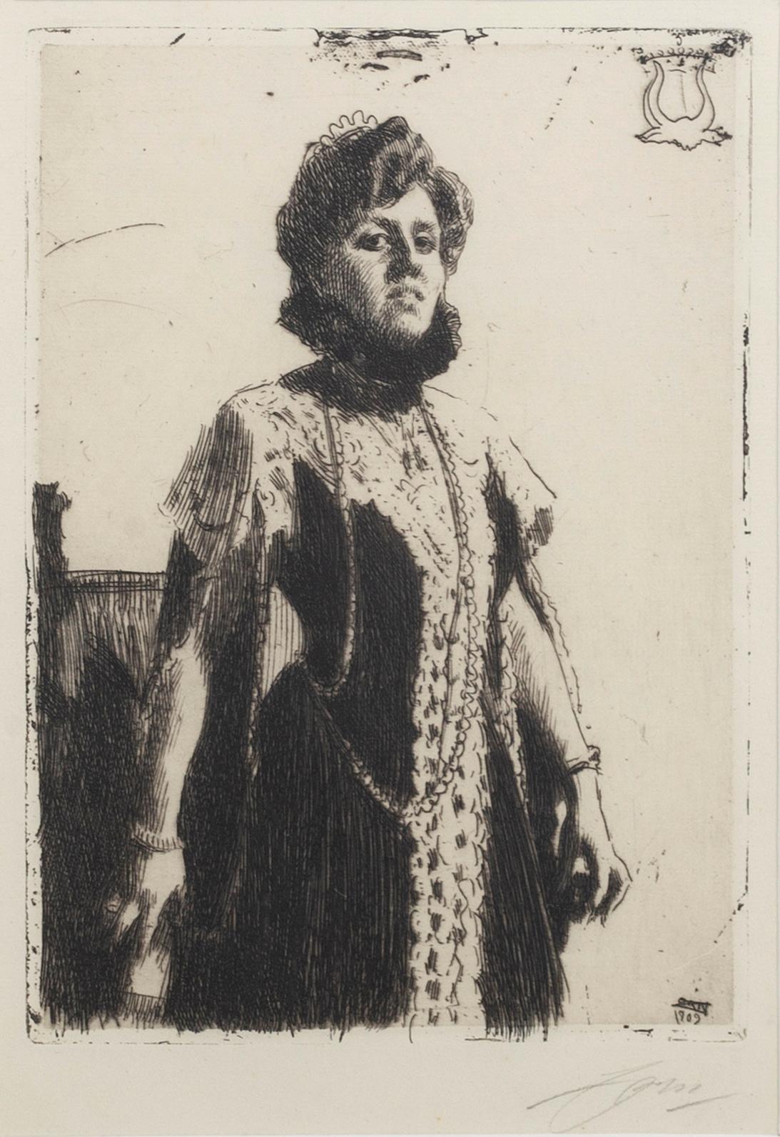Anders Zorn, a signed etching from 1909.