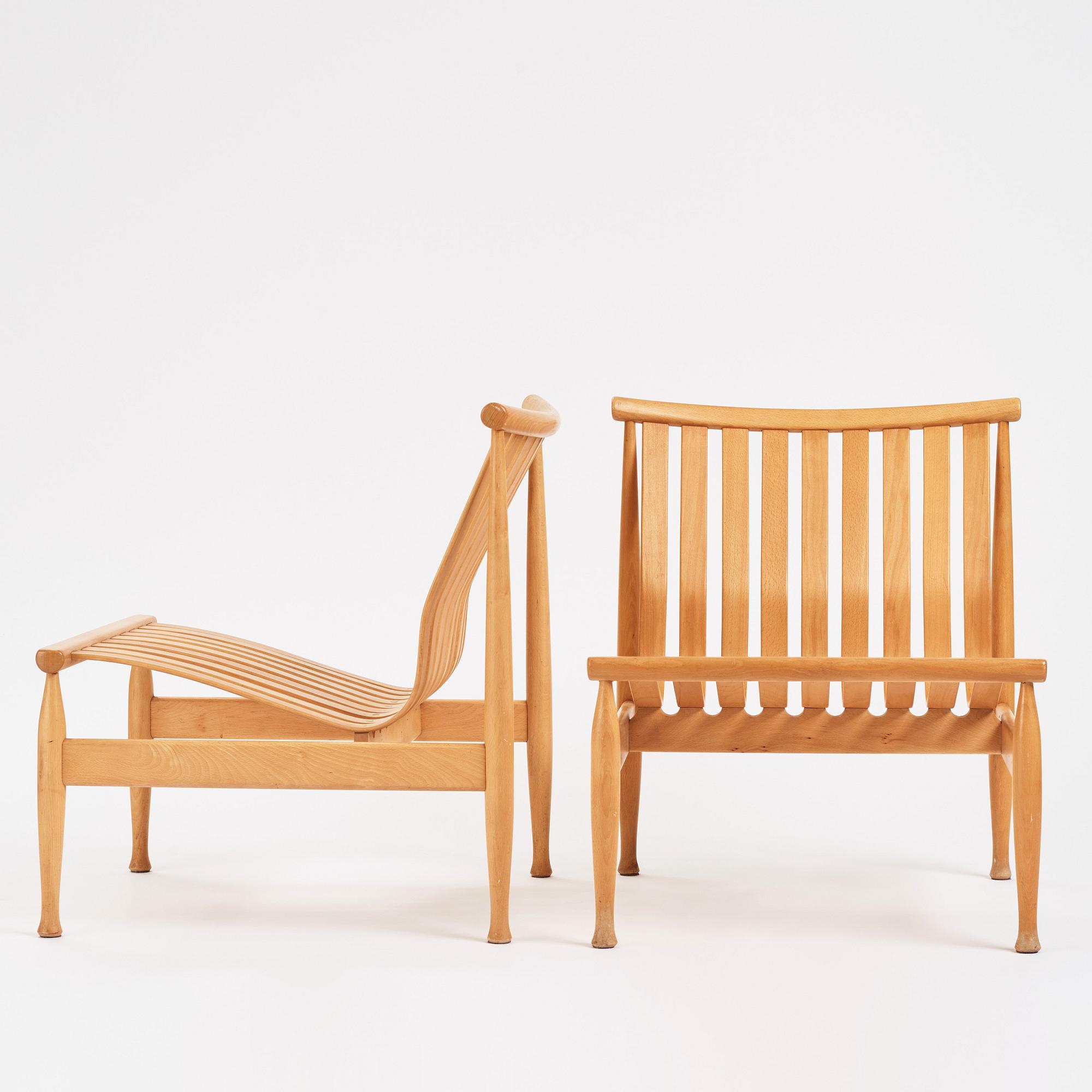 Hans Brattrud, a pair of 'Arktis' beech easy chairs, Hove Møbler, Norway, post 1961.