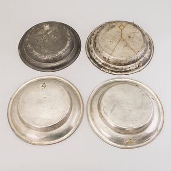 FOUR PEWTER PLATES, Sweden, amongst others Wexiö, 19th century.