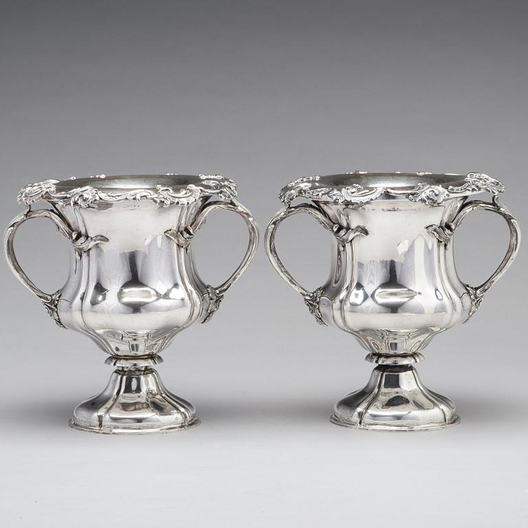 A pair of Russian 19th century silver champagne coolers, mark of Carl Johann Tegelsten, St. Petersburg 1842.