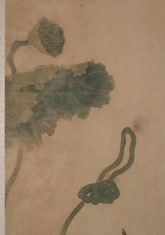 A Chinese scroll painting on silk, signed Que Lan 阙 岚（1758-1844), dated 1836.