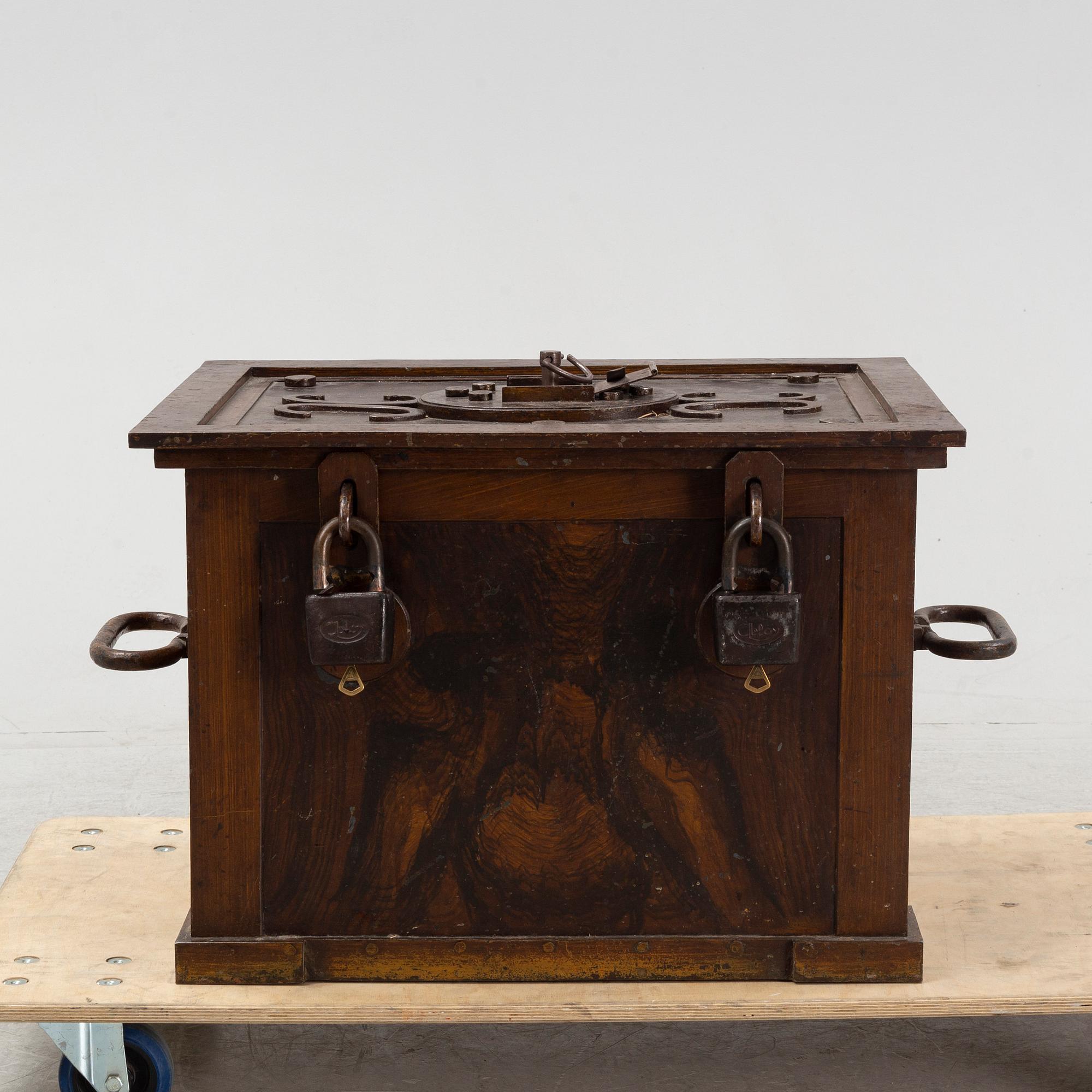 A steel strongbox from around the year 1900.