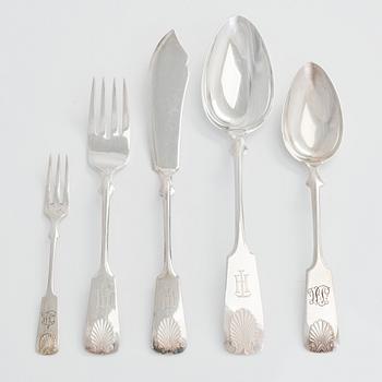 A 32-piece silver cutlery set, 
Shell-decor, Helsinki, Hämeenlinna, and Turku, 1949-72.