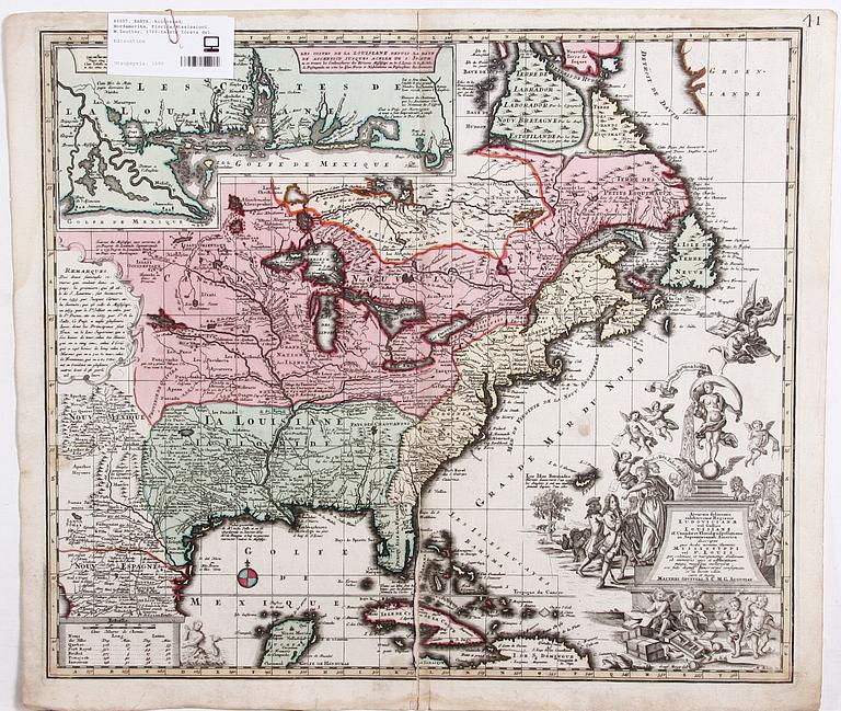 KARTA, kolorerad, Nordamerika, Florida/Mississippi. M.Seutter, 1700-talets första del.