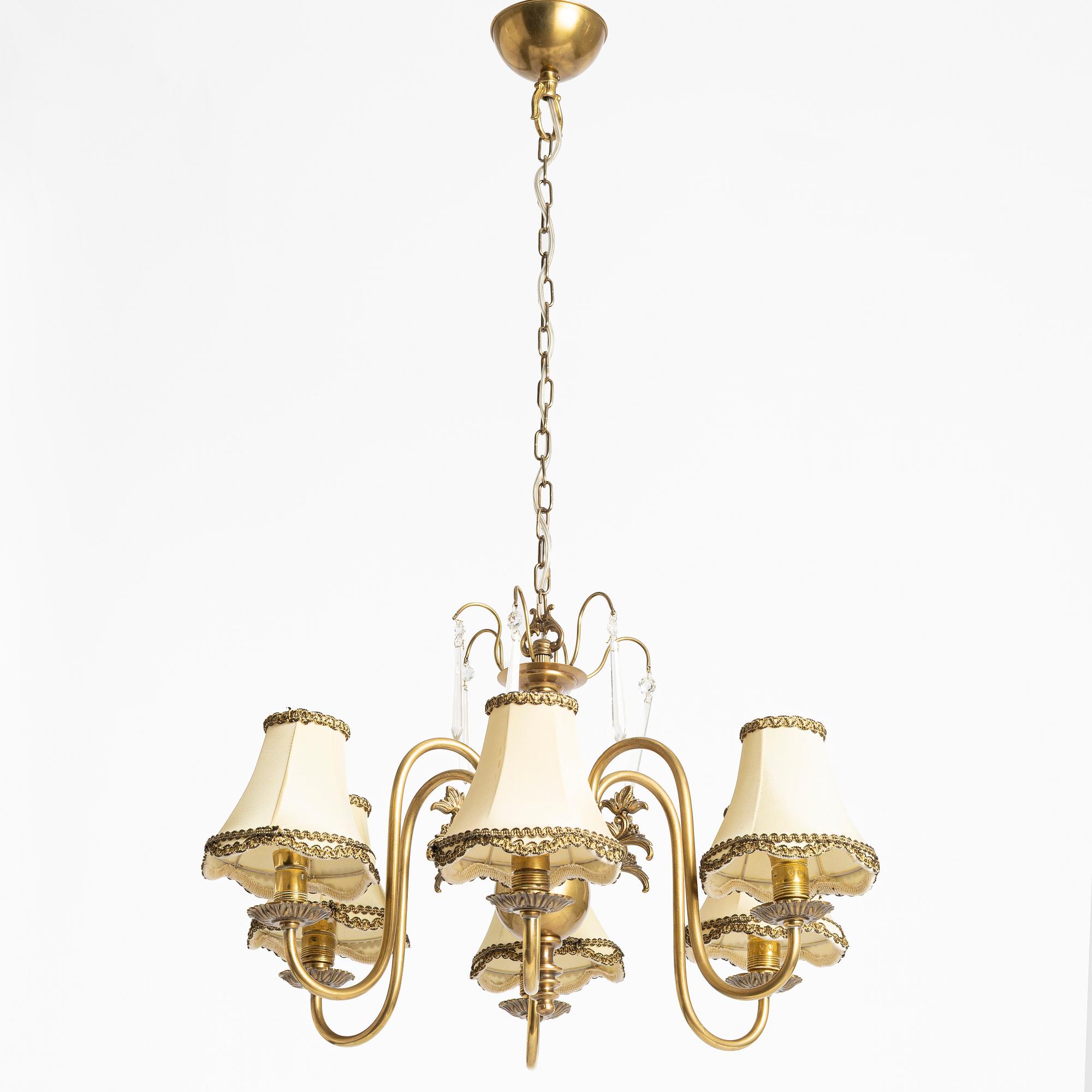A ceiling lamp, brass, mid-20th century.