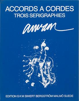 Arman (Armand Pierre Fernandez), Mapp, 2 av 3 blad, "Accords A Cordes" Trois Serigraphies Arman.