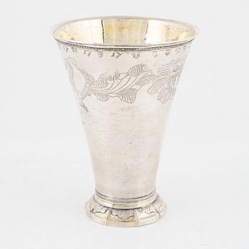 A Swedish 18th century parcel-gilt beaker, mark of Petter Julin, Köping 1765.