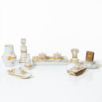 Meissen, servisdelar, 7 st, porslin, "Yellow court dragon", Tyskland.