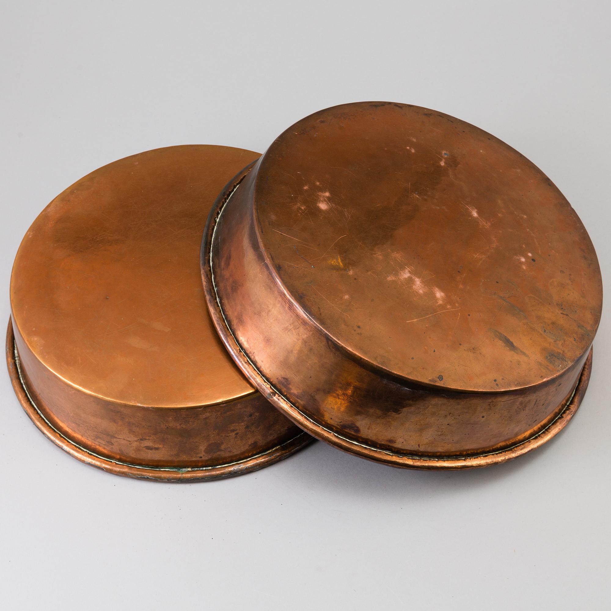 A set of 2 pieces Swedish 19th century COPPER COOKWARE, marked "ANS".
