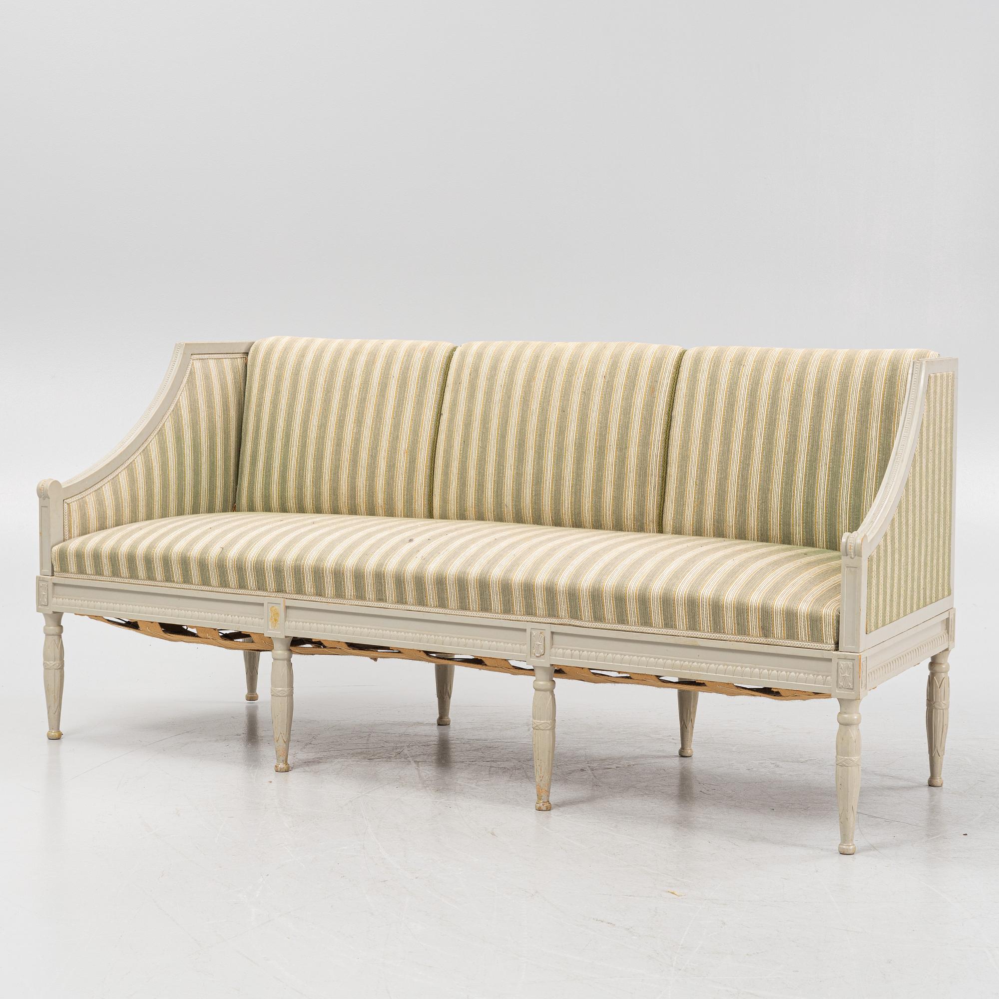 A Gustavian style 6-piece furniture suite, P.A. Eklund Bispgården, mid 20th Century.