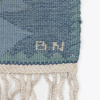 Barbro Nilsson, a carpet, 'Tånga mellanblå', flat weave, c. 350 x 252 cm, signed AB MMF BN.