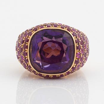 Amethyst and pink sapphire ring.