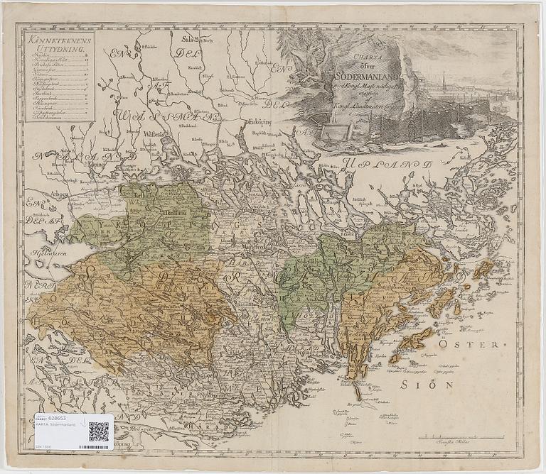 KARTA, delvis kolorerat kopparstick, 1700-tal.