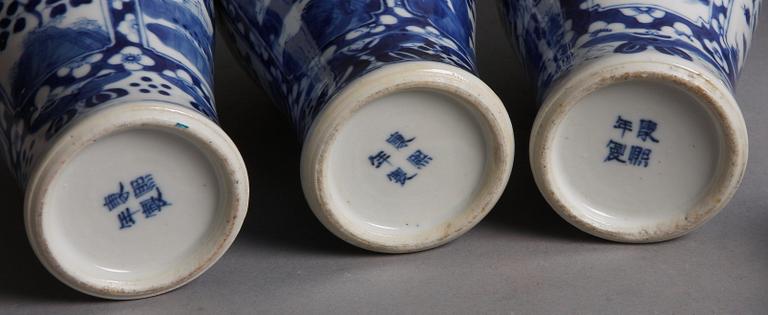 GARNITYR med VASER SAMT LOCKURNOR, 5 delar, porslin, sen Qing, Kina.