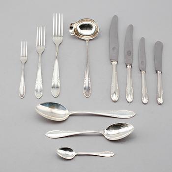 BESTICK, 111 delar, silver, CG Hallberg, Stockholm 1940-tal. Total vikt med stålblad ca 4600 gram.