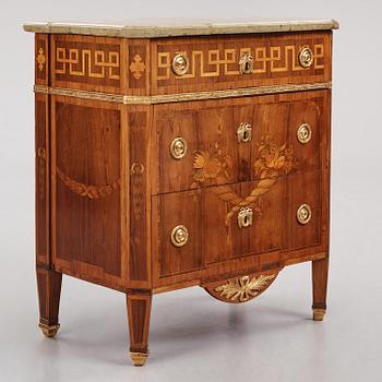 A Gustavian marquetry and gilt brass-mounted commode by G. Foltiern (master in Stockholm 1771-1804), dated 1782.