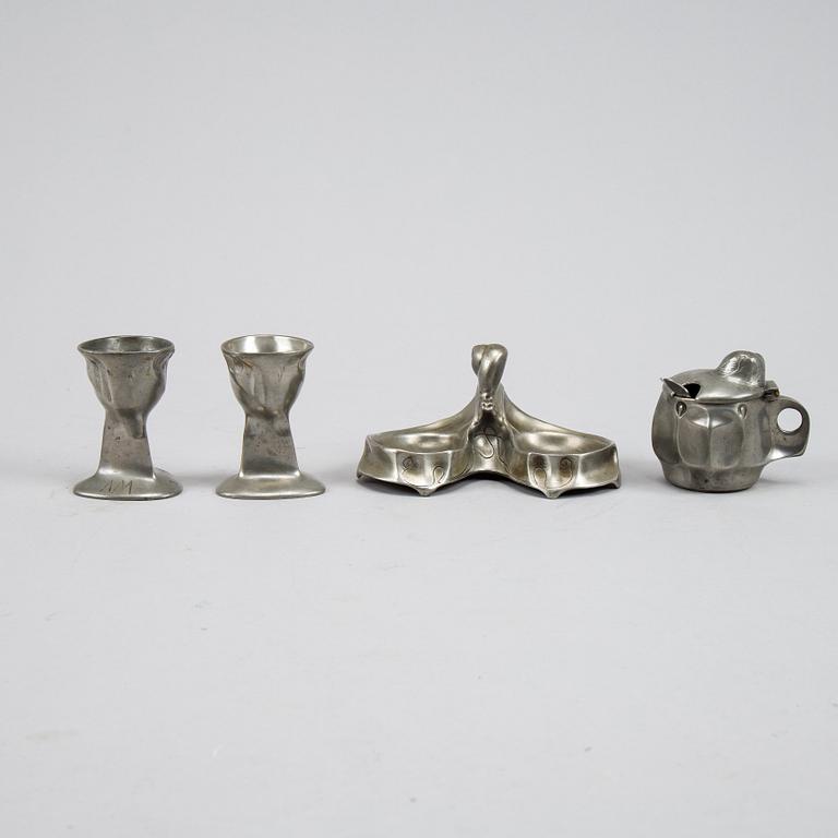 Four Art Nouveau pewter items, Kayserzinn, Germany, early 20th Century.