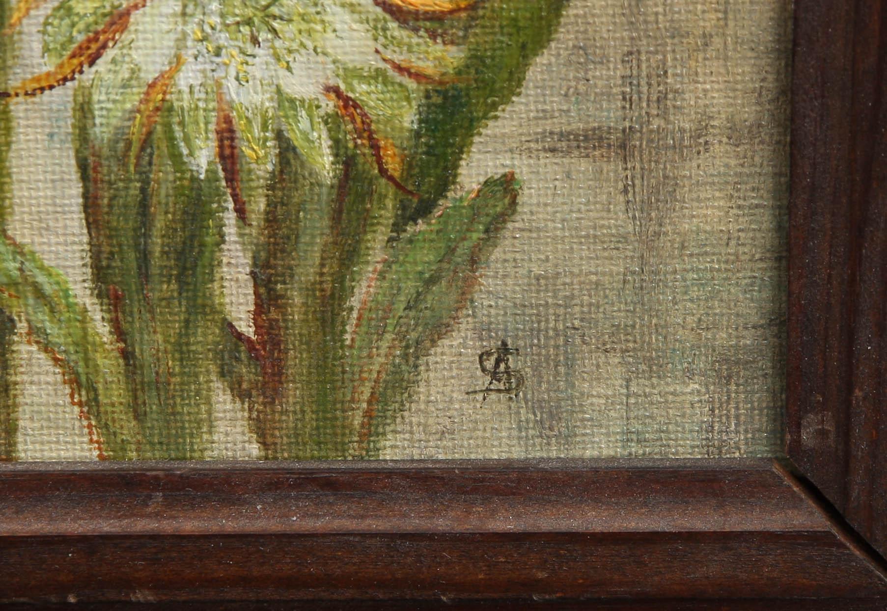 OKÄND KONSTNÄR, olja på duk på pannå, monogram sign SA.