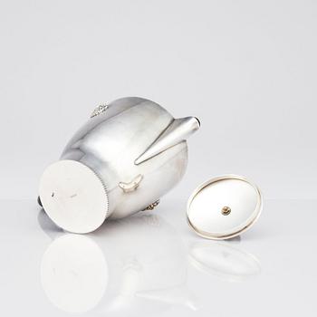 Wolter Gahn, a silver plated three pcs coffee service, Swedish Grace, executed by Karl Wojtech, Stockholm 1920s.