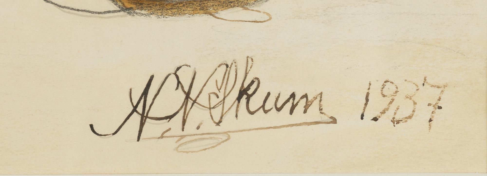 Nils Nilsson Skum, chalk and pencil drawing, signed an dated 1937.
