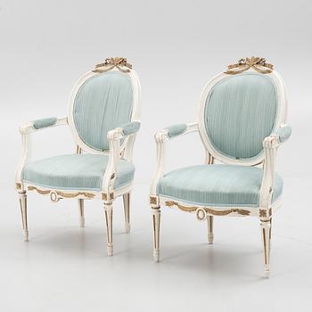 Armchairs, a pair, Gustavian style, from around the year 1900.