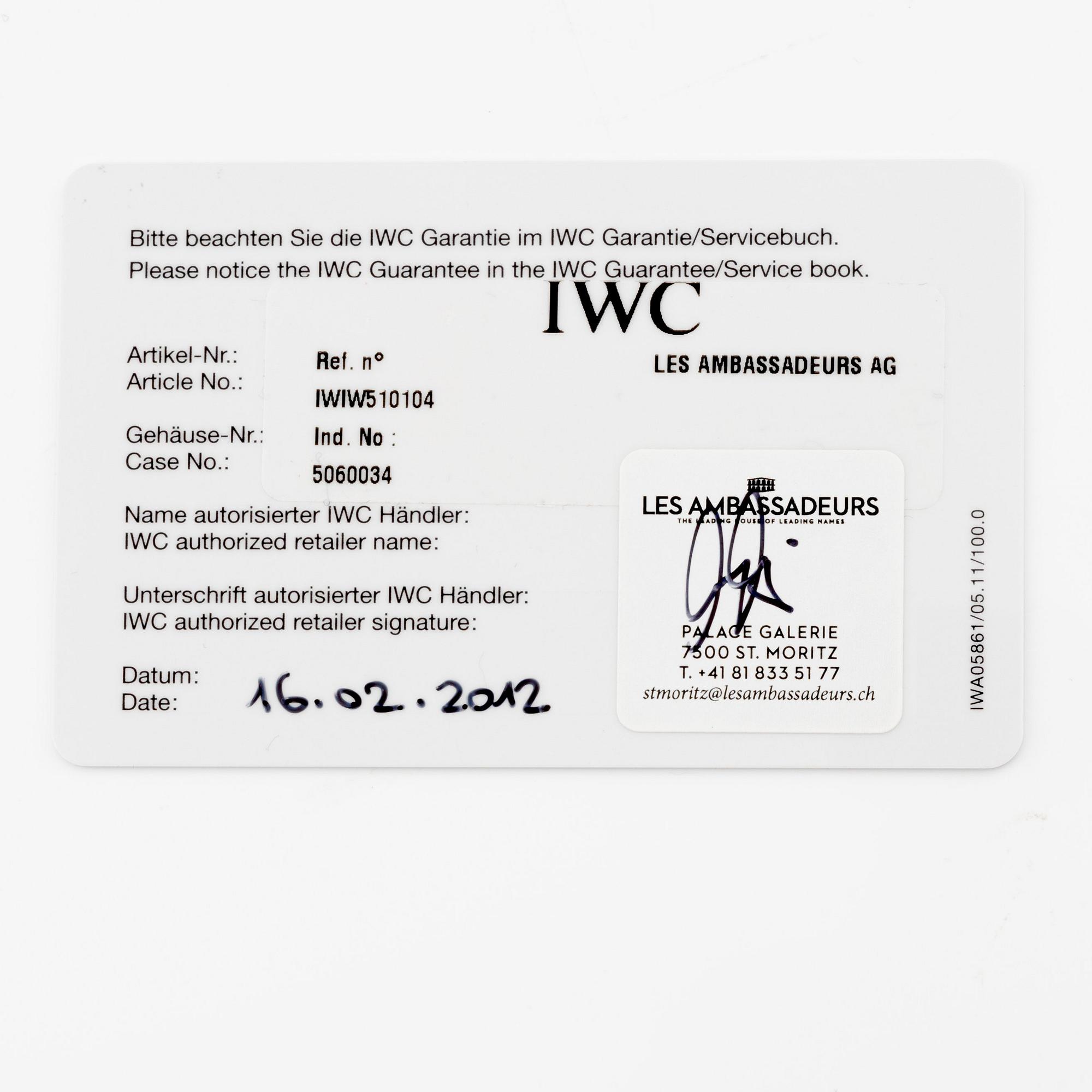 IWC, Portofino, Hand-Wound, Eight Days, ca 2012.