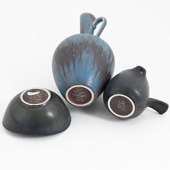 Gunnar Nylund, a stoneware vase, bowl and creamer, Rörstrand, Sweden.