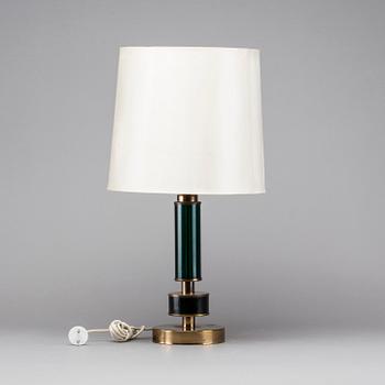 A BRASS AND GLASS TABLE LAMP, second half of the 20th century.