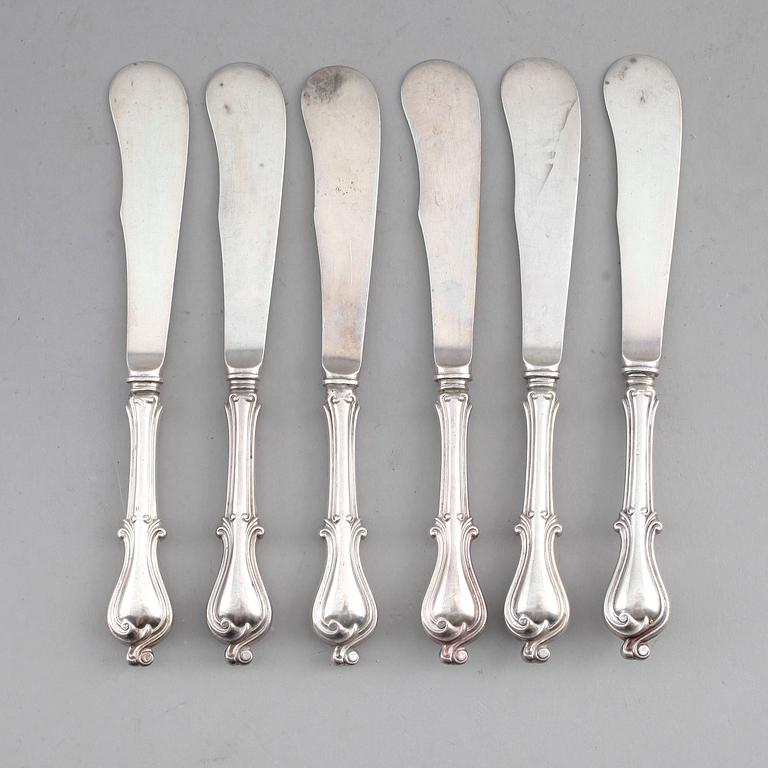 SMÖRKNIVAR, 6 st, silver, GAB, Stockholm 1918. Vikt ca 198 g.