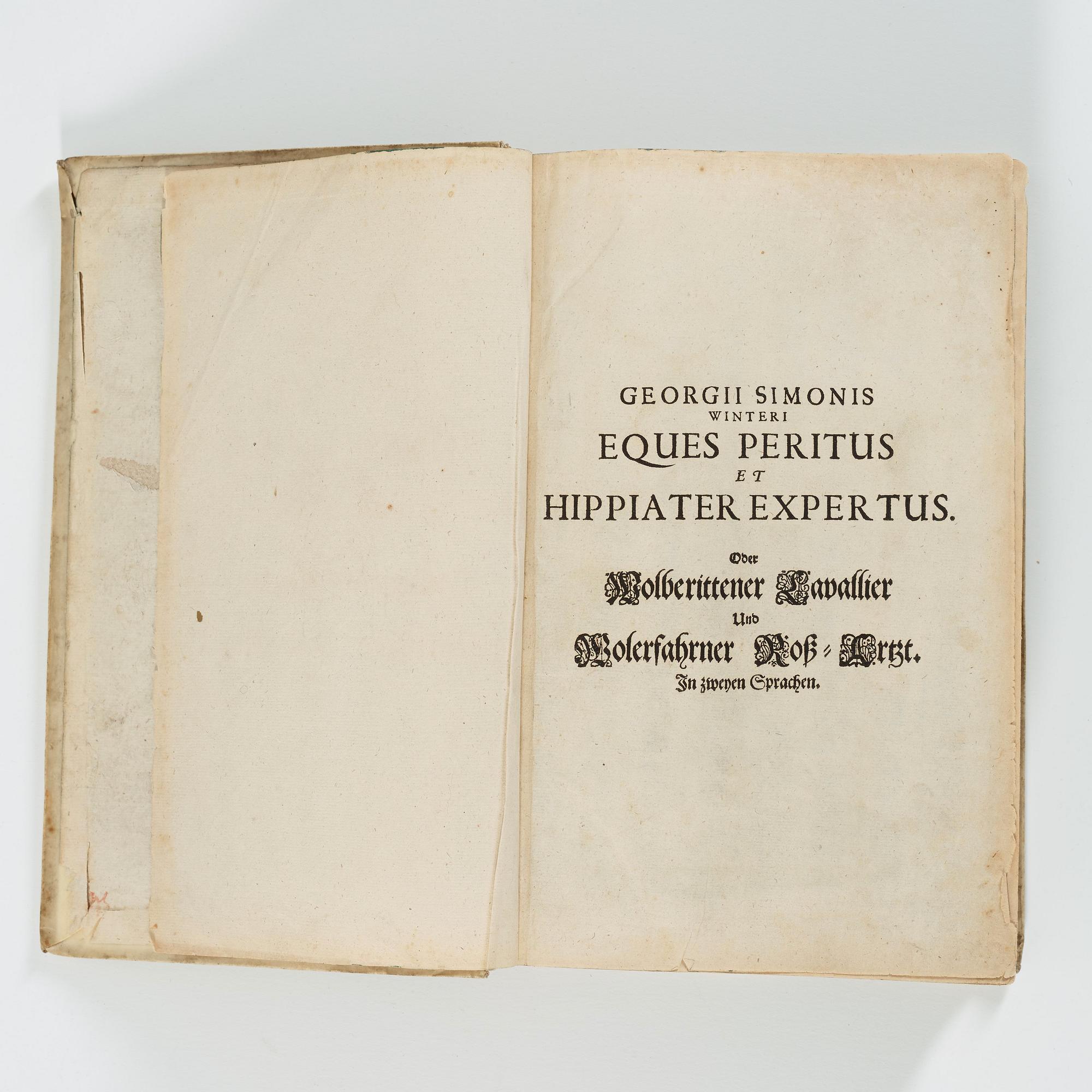 GEORG SIMON WINTER VON ADLERSFLÜGEL, Bellerophon, sive Eques peritus..", Nuremberg Wolfgang Moritz Endter, 1678.