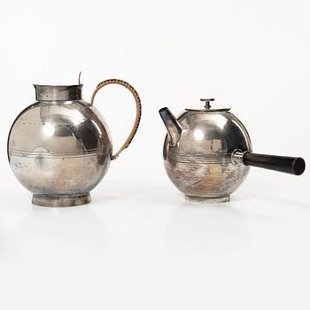 Sylvia Stave, a silver-plate tea pot and silver-plate jug, C.G.Hallberg, Sweden, first half of the 20th century.