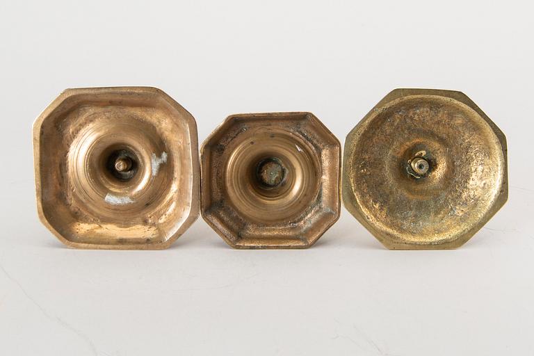Three late baroque 18th century candlesticks.