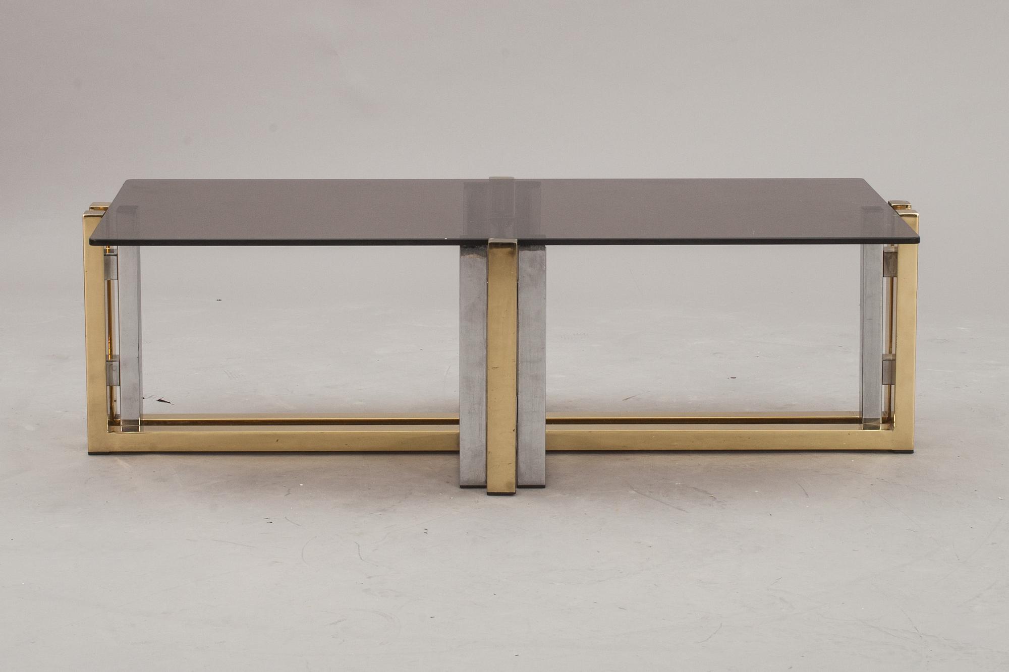 SOFFBORD, mässing och glas möjligen Willy Rizzo, 1970-tal.