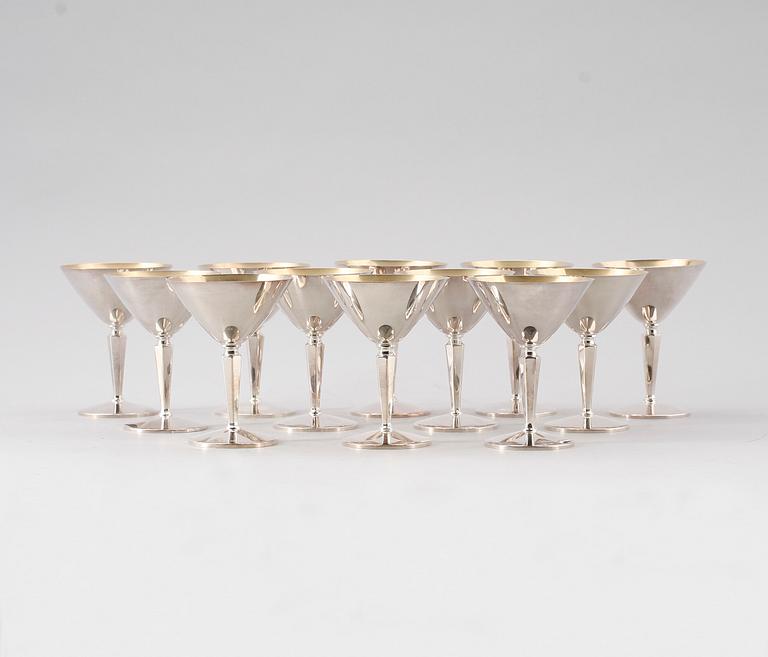COCKTAILGLAS, 12 st, silver, Ceson, Göteborg 1970-tal. Vikt ca 654 g.