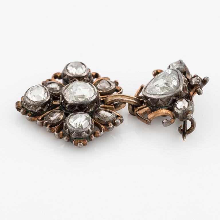 A  14K gold and silver brooch with rose-cut diamonds, 19th century.