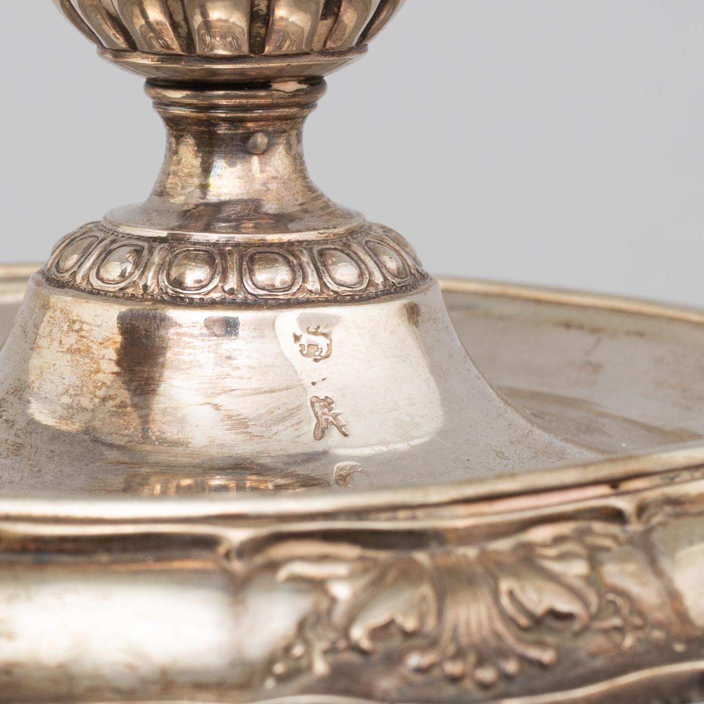 A SILVER NIGHT LIGHT HOLDER, rococo style, second half of the 19th century.