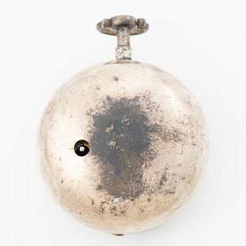 A double-case silver pocket watch by Sam Weldon (watchmaker in London, fl. ca 1740-80).