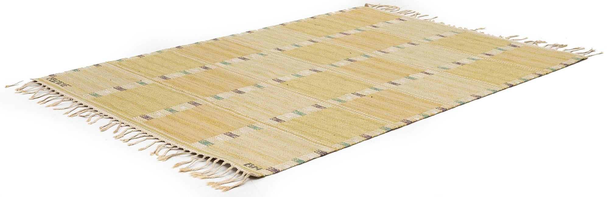 Barbro Nilsson, a 'Falurutan, gul' carpet, flat weave, c. 172 x 118 cm signed AB MMF BN.