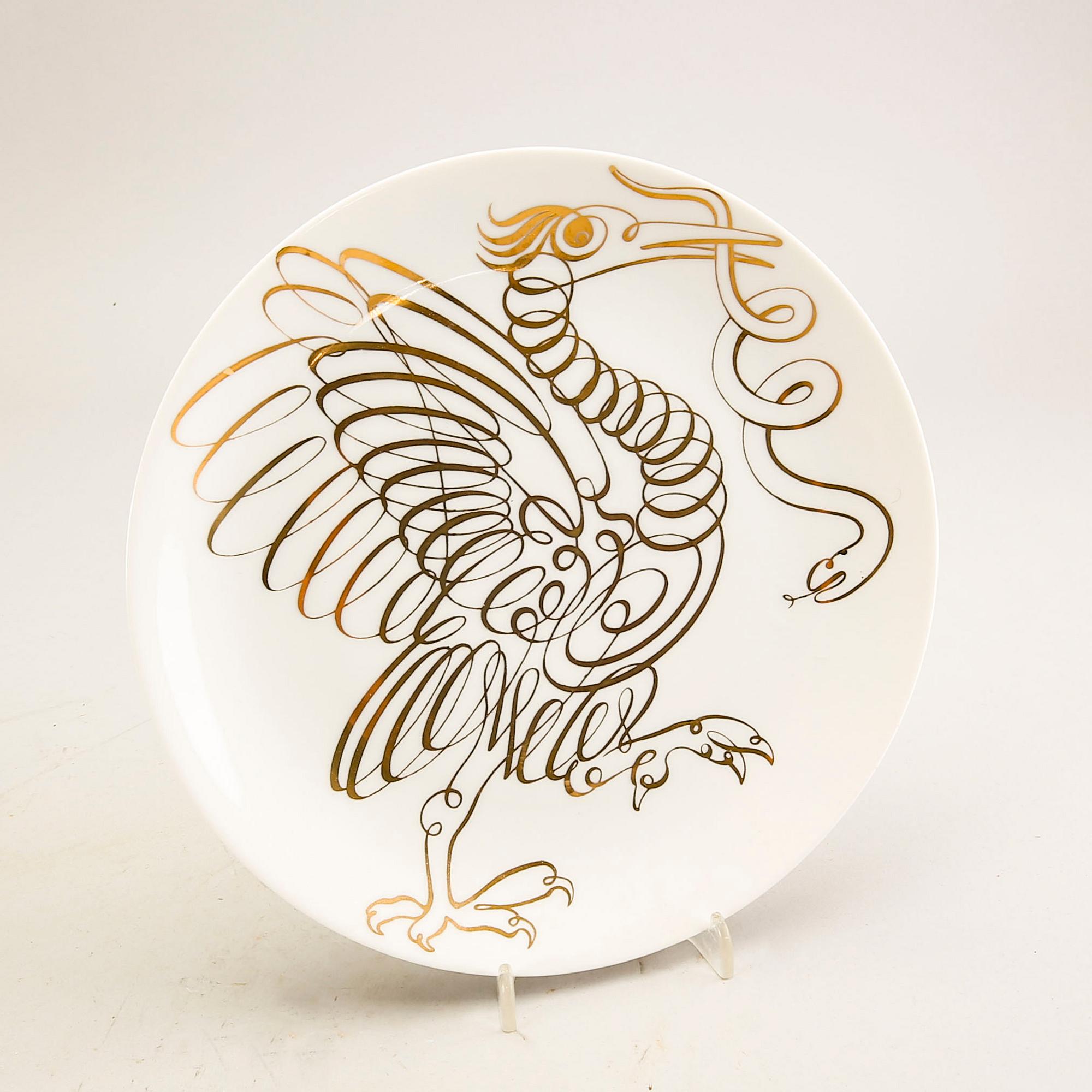 Piero Fornasetti, plates, 7 pcs, "Uccelli Calligrafic", Italy.
