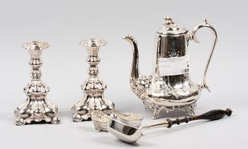 PARTI NYSILVER, 6 delar, rokokostil resp empirestil, bla England, tidigt 1900-tal.