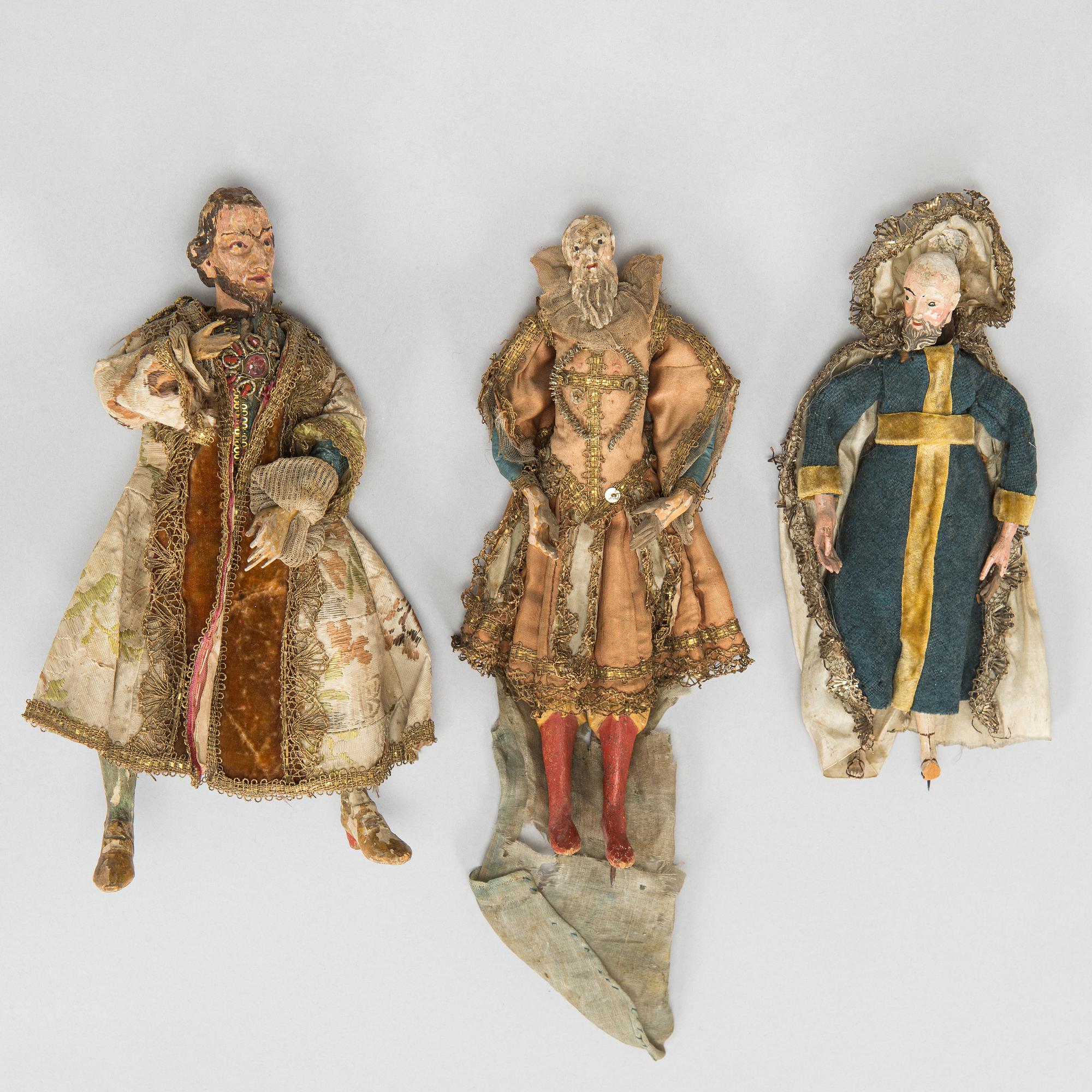 Dolls, 3 pcs, possibly Italy 18th/19th century.