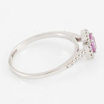 Ring, 14K white gold with pink sapphire and brilliant-cut diamonds.