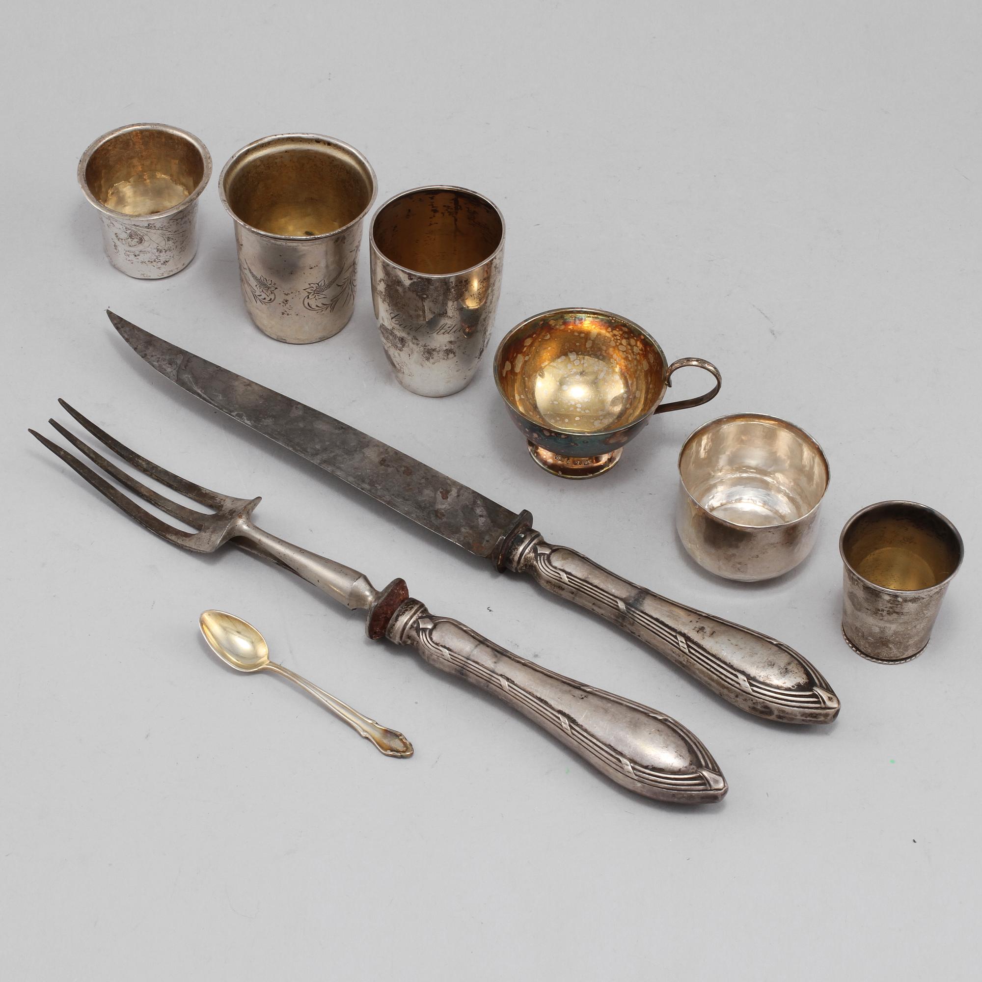 PARTI SILVER, 9 delar, 1800/1900-tal. Vikt 460 g.