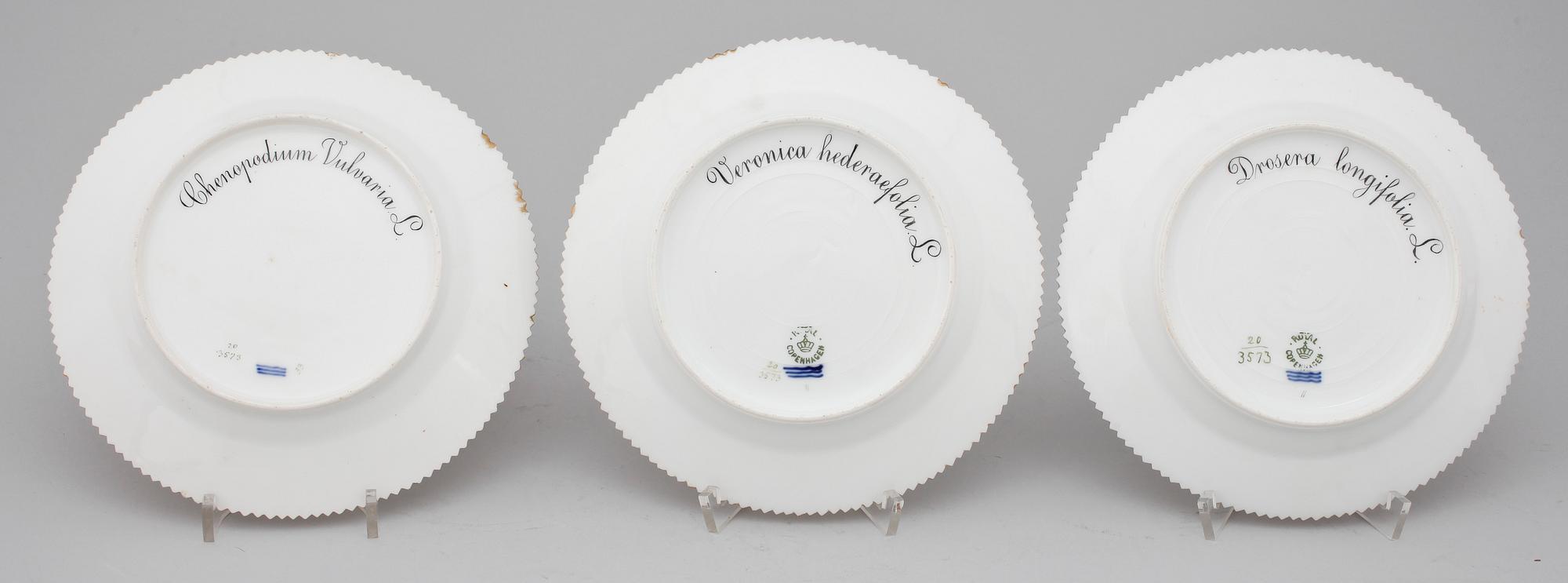 ASSIETTER, 6 stycken, porslin, "Flora Danica", Royal Copenhagen, 1900-talets första hälft.