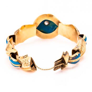 ARMBAND, guld, emalj, gammalslipad diamant och rosenslipade diamanter tot ca 0.4 ct. Ryssland 1800-tal.