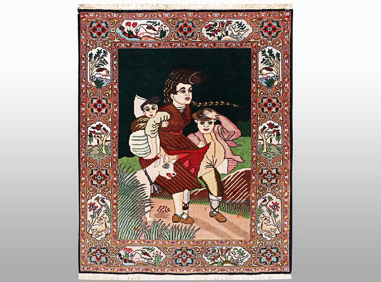 A rug, Tabriz, figural, 50 Raj, ca 90 x 61 cm.
