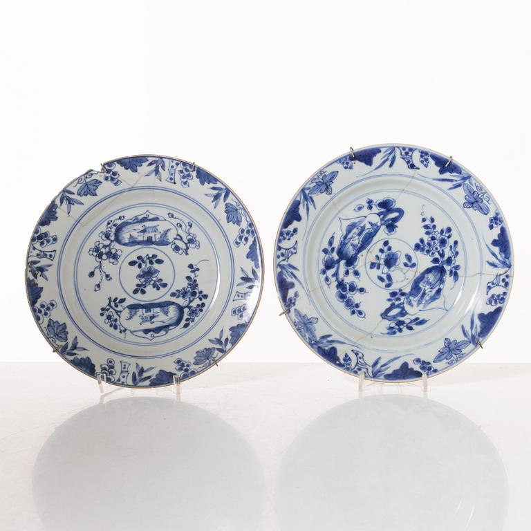 A group  of three serving dishes, a serving bowl, a cup, and seven plates, porcelain, including China 18th century.